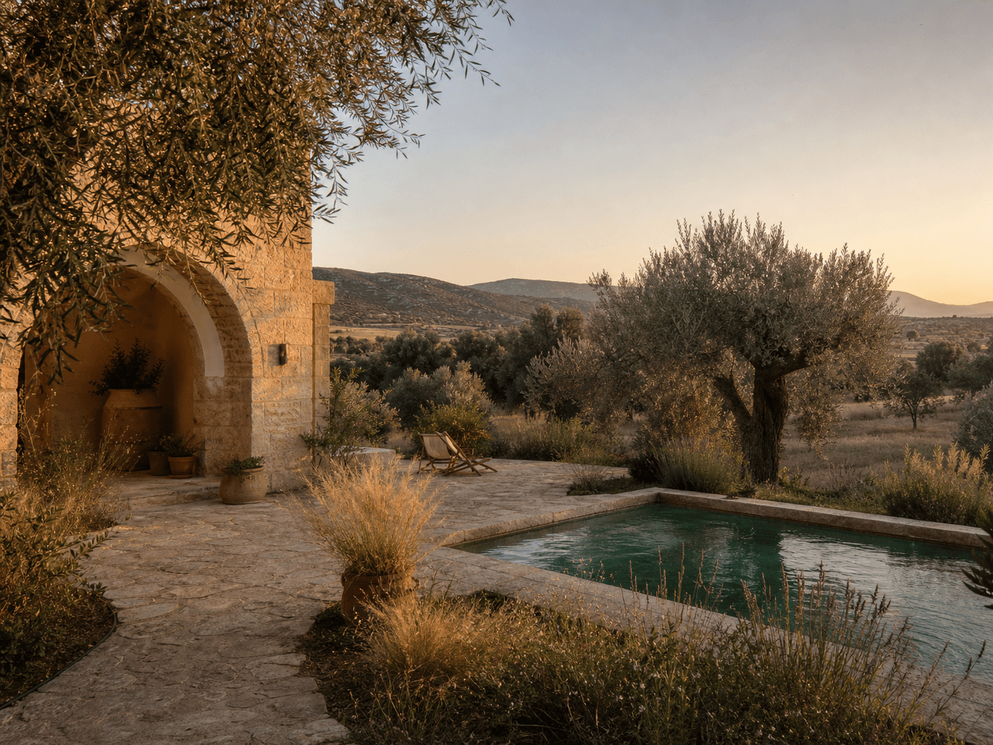 Stone countryside home among olive trees